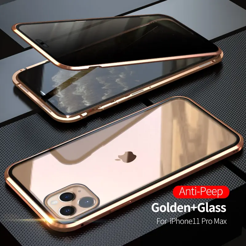 เคสโทรศัพท์โลหะป้องกันการแอบมอง,สำหรับ iPhone 11 Pro Max ป้องกันความเป็นส่วนตัว360เคสโทรศัพท์กระจกสำหรับ iPhone XS Max XR X 7 8