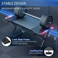 Escritorio para Computadora con Patas en Forma de Y AJUNION, Superficie de Fibra de Carbono, Escritorio para Oficina en Casa o para Gamers con Luces LED, Portavasos y Gancho para Auriculares