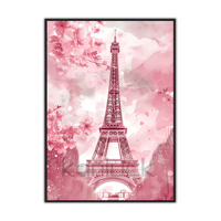 Impression d'art numérique 40x50cm : Paysage romantique moderne de la Tour Eiffel de Paris au coucher du soleil rose éclatant, encadré numérique pour décoration murale