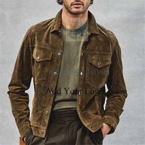 سترة سائقي الشاحنات من جلد الغزال الحقيقي قميص سكولي الغربي ، تان سائق الشاحنة قميص رعاة البقر بالجملة - Product Image 1