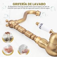 Robinet de lavabo haut avec poignée en céramique, robinet mélangeur d'évier à bec haut pivotant, robinet de lavabo vintage en laiton, sortie d'eau à 360° °   Swivel