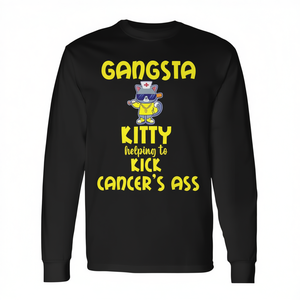 T-shirt a maniche lunghe Gangsta Kitty girocollo unisex per adulti, stampa digitale per eventi di sensibilizzazione sul cancro (corsa e camminata) - Product Image 2
