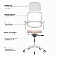 Chaise de bureau ergonomique moderne en tissu et maille rose pour salle de réunion