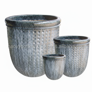 Poterie rond en céramique émaillée pour l'extérieur, Pots de jardin, décoration gélitier - Product Image 1