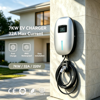 Chargeur de voiture électrique domestique de niveau 2, 7 kW, type 2, 32 A, monophasé, mural, 220 V AC, pour garage et extérieur