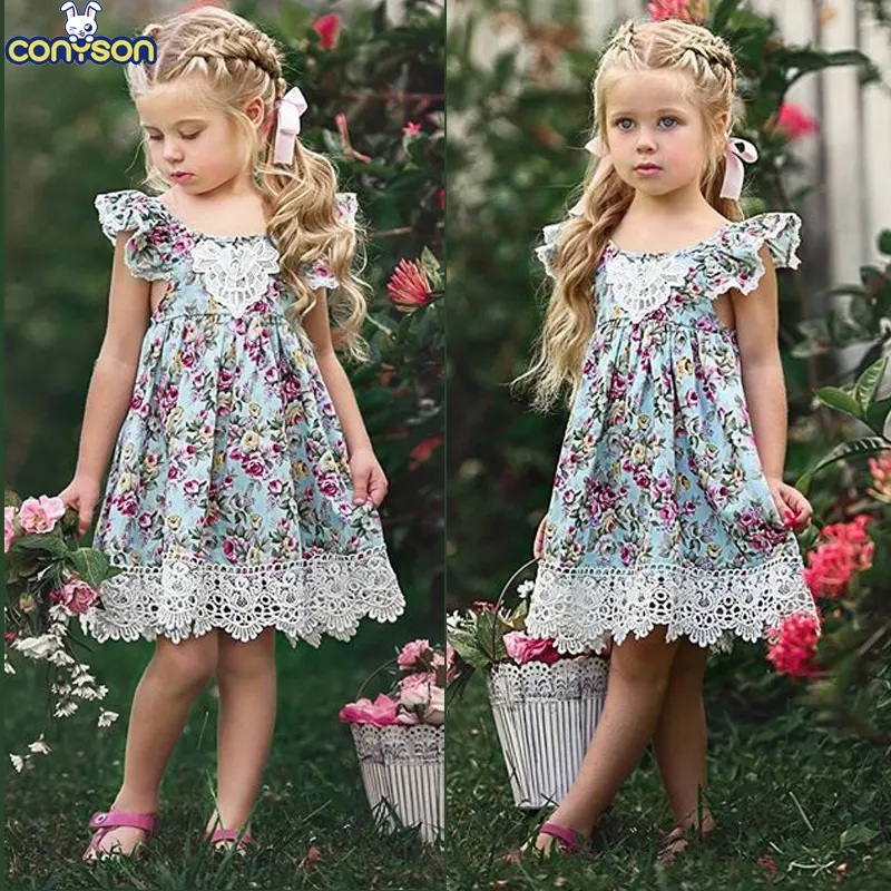 فستان كاجوال للأطفال من Conyson, فستان صيفي بأكمام طويلة مكشكشة ومطبوع عليه أزهار مناسب للحفلات