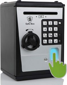 Mini Caja de Ahorros de cajero automático para dinero real, alcancías de voz electrónica, contraseña de huella dactilar, caja de seguridad para niños, regalo de cosas geniales - Product Image 1