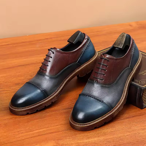 Chaussures Oxford de mariage pour hommes en cuir véritable, style italien haut de gamme, faites à la main, à enfiler, brodées, avec embout en acier, collection automne - Product Image 5