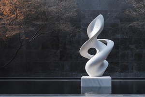 Escultura de metal blanco minimalista moderna, Arte abstracto al aire libre, reflejo de agua para Plaza Hotel Garden, artesanías de resina de alta calidad - Product Image 4