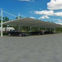 Abri de voiture à membrane tendue grande portée, structure en acier sur mesure, abri solaire pour station de recharge
