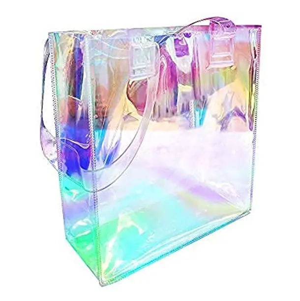 Grosir Promosi warna-warni hologram tas PVC Tote Jelly Fashion Laser warna kustom