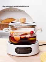 Pot en verre borosilicate de haute qualité à double poignée, sans revêtement, design épuré – Compatible avec les plaques de cuisson électriques et céramiques à flamme directe