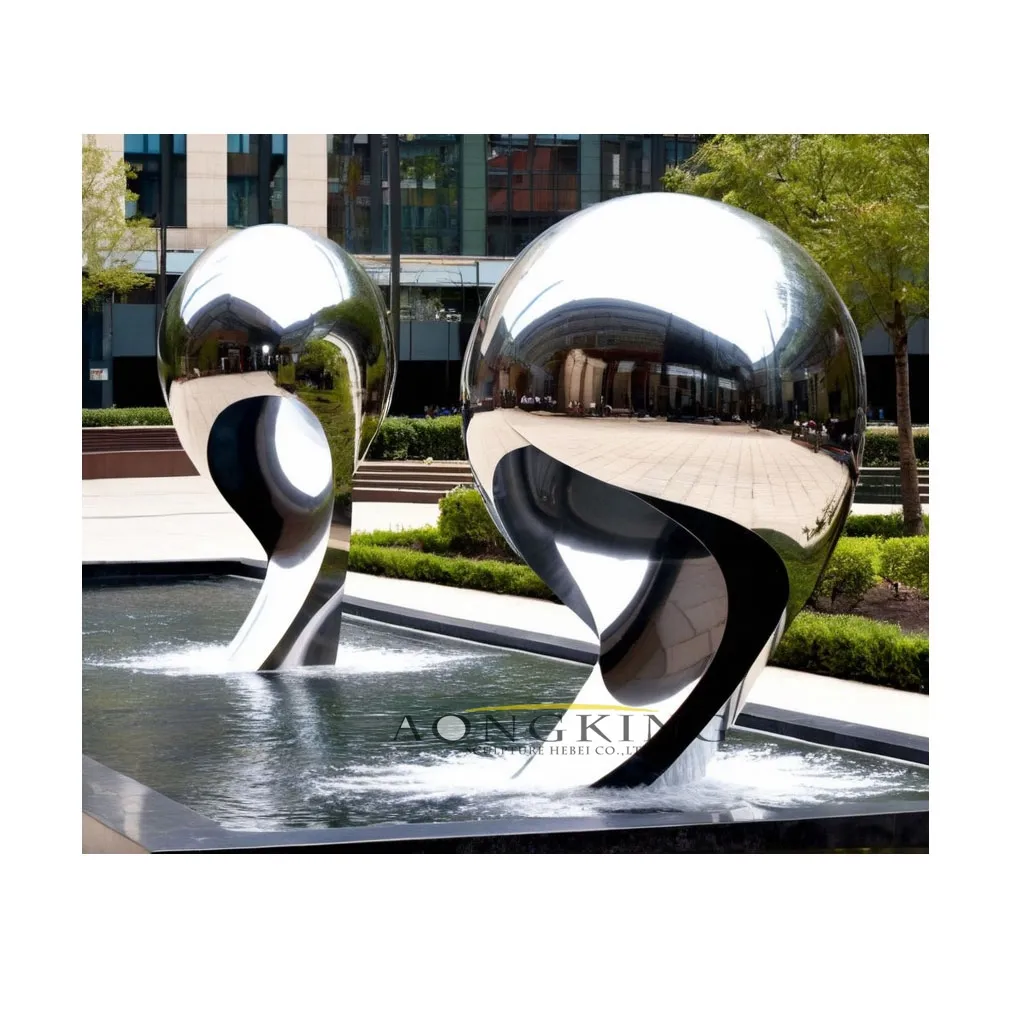 Großartige kreative moderne Kunstmetall-Edelstahl-Wasserball-Skulptur im Freien