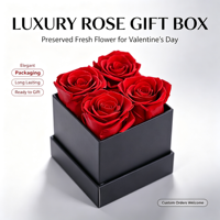 Roses éternelles personnalisées dans un coffret cadeau carré, 4 roses éternelles artisanales pour l'anniversaire des femmes, la Saint-Valentin, Noël