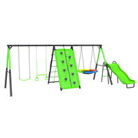 Ensemble de balançoires d'extérieur Sundow pour enfants avec balançoire à plateau, structure de jeu en métal avec toboggan et barres de grimpeur