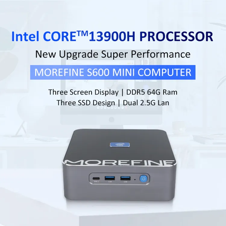 جهاز MOREFINE S600، الجيل 13 طراز i9-12900H/i9-13900H، معالج بيانات سريع النزول DDR5، 2.5G*2، محرك أقراص ثابتة SSD*3، ذاكرة وصول عشوائي*2، واي فاي 6