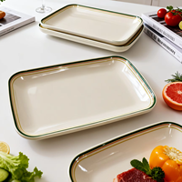 Placa de rollo de arroz Rectangular similar a la cerámica de melamina resistente a los golpes, juego de líneas verdes para uso en restaurante doméstico, platos