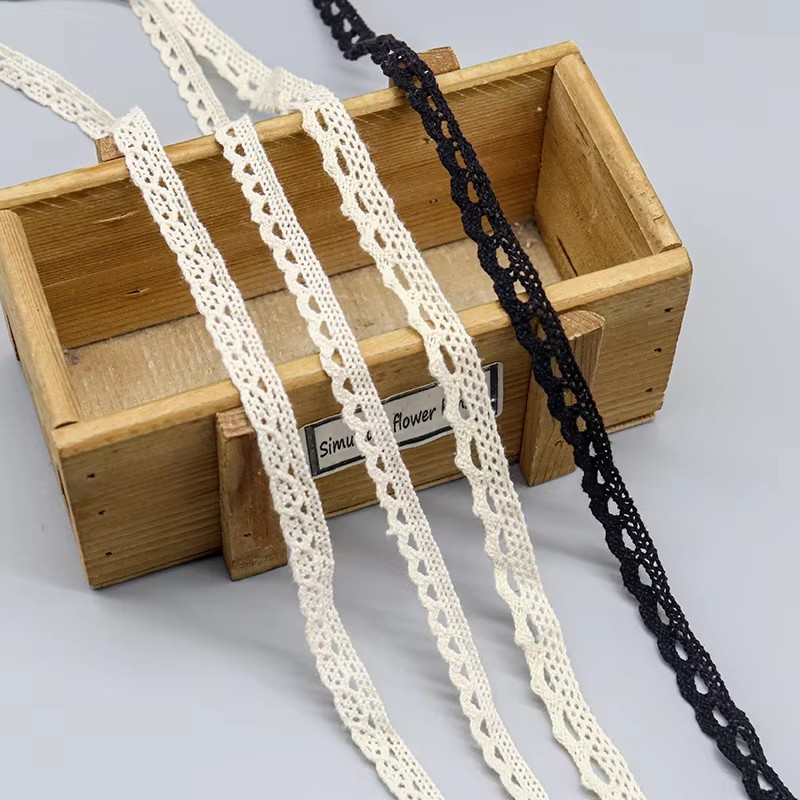 Narrow Pure Cotton Crochet Lace Trim Vintage Macrame Edging Ribbon For Gift Wrapping, Crafts, Hair Bows & DIY Projects