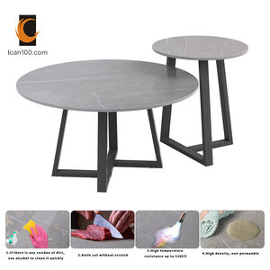 Mesa de sofá con diseño de salón, mueble de <span class=keywords><strong>Centro</strong></span> de té de hierro redondo de piedra sinterizada, consola - Product Image 4