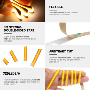 Bande <span class=keywords><strong>LED</strong></span> COB à découpe libre, toute longueur découpable, 720 <span class=keywords><strong>LED</strong></span>/m, bande lumineuse <span class=keywords><strong>LED</strong></span> COB, 12V 24V, PCB 8mm, 2700K 3000K 4000K 6500K, <span class=keywords><strong>ruban</strong></span> <span class=keywords><strong>LED</strong></span> - Product Image 6