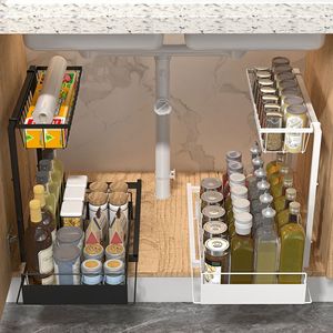 Support de rangement pour la cuisine Organisateurs d'armoires de cuisine en métal à 2 niveaux pour la salle de bain Organisateur <span class=keywords><strong>sous</strong></span> l'évier - Product Image 1