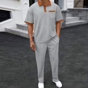 I-0641 Nouveauté Ensemble deux pièces formel grande taille pour homme, col boutonné, manches courtes, en élasthanne/coton écologique 200g, haute qualité - Product Image 4