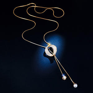 Женская мода, Геометрическая циркониевая цепочка на свитер, корейское длинное ожерелье с кисточкой, Очаровательное ожерелье с подвеской для девушек, ювелирные изделия - Product Image 4