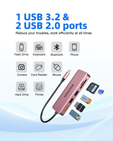 Hub USB-C 5-8 ports USB 3.2 10 Gbps avec PD 100W pour lecteur de cartes SD TF 2.1 en alliage d'aluminium, station d'accueil Type-C pour ordinateur portable/téléphone – En stock