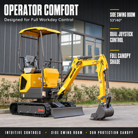 Excavator Mini 1,2 Ton Bersertifikasi CE, Alat Penggali Hidrolik Kompak dengan Trek Karet untuk Konstruksi Kebun dan Pertanian