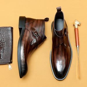 Men's Genuine Leather <b>Pointed</b> <b>Toe</b> High Top Wedding Shoes White Slip On Breathable <b>Flat</b> Formal Boots - Product Image 4