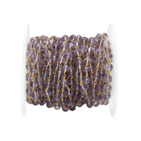 Chaîne de chapelet en améthyste facettée en forme de rondelle, plaquée or 18 carats, en laiton, avec pierres précieuses enveloppées de fil, vendue au mètre