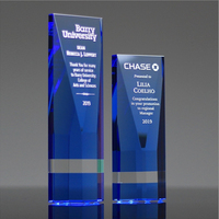 Paire de trophées en cristal bleu pour les partenariats d'entreprise et les récompenses pour les réalisations d'équipe
