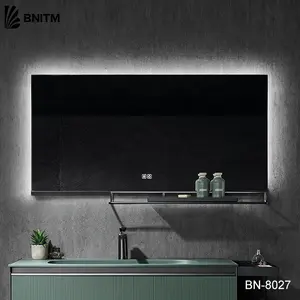 BNITM Modern Bathroom Mirror Stainless Steel with Anti-Fog LED Light and Mirror Cabinet Customizable for Wall Application