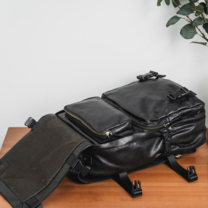 Men's Leather <b>Backpack</b> 36-55L Waterproof Solid Color Leisure Travel <b>Backpack</b> With Interior Zipper Pocket - Product Image 3