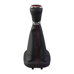 Leather Gear <b>Shift</b> <b>Knob</b> Cover Red Stitching 5 6 Speed Set Ergonomic For Volkswagen Cars - Product Image 3