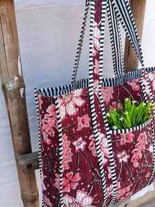 Bolso tote de algodón acolchado estilo boho hecho a mano, con estampado a mano, para compras, viajes, bolso de hombro para mujer - Product Image 4