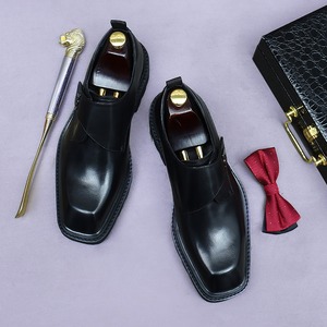 Chaussures rehaussantes pour hommes en cuir de vachette à semelle épaisse, à bout pointu large, à lacets, légères, respirantes, antidérapantes, style coréen, pour affaires/travail - Product Image 4