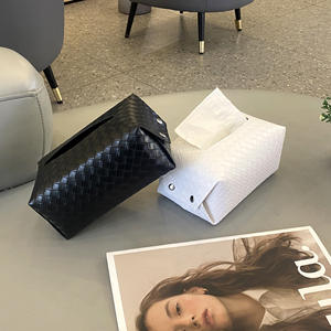 Caja de pañuelos de cuero, organizador cuadrado negro y blanco, impermeable, multiusos, caja de almacenamiento para mesa de centro - Product Image 4