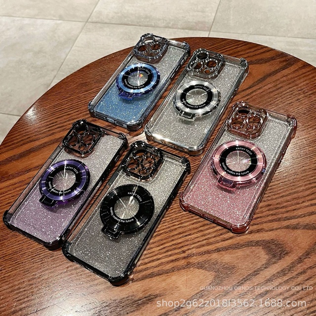 Glitter Electroplating TPU Phone Case for iPhone 15 Pro 14 Magnetic Bracket Protective Cover Mobile Phone case with Glitter