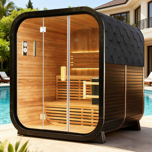 Sauna de vapor exterior ecológica de madera maciza de abeto con diseño moderno para 5 personas, con calentador eléctrico suspendido de 6KW. - Product Image 1