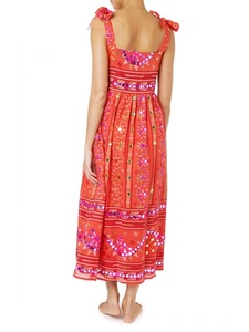 Robe midi bohème à imprimé floral et broderies, 100 % coton, organza brodé, col contrastant, coupe ample, sans manches, décontractée d'été, grande taille - Product Image 2