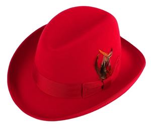 Chapeau Fedora Unisexe en Feutre 100% Laine A111802 avec Ruban et Plume, Style Homburg, pour Fêtes, Affaires, Élégant, Hommes et Femmes - Product Image 1