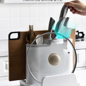 Support de rangement autoportant en plastique pour ustensiles de cuisine, couteaux, cuillères, baguettes, fourchettes, couvercles de casseroles et égouttoir à vaisselle - Product Image 2
