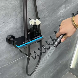 ชุดฝักบัวดีไซน์หรูหราทันสมัย ผลิตจากอะลูมิเนียมสีเทาดำ พร้อมหัวฝักบัวแบบเรนชาวเวอร์และแบบมือถือ ควบคุมการทำงานด้วยปุ่มกดแบบเปียโน - Product Image 2