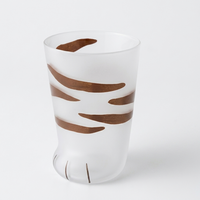 Mug à café en verre borosilicate givré de 300 ml avec motif de patte de chat mignon, motifs d'animaux de dessin animé, sans BPA, compatible micro-ondes et lave-vaisselle, réutilisable