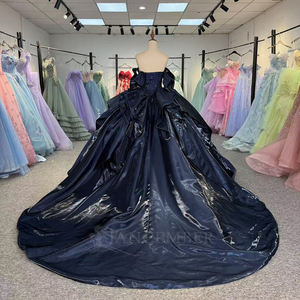 Jancember 6905高級ネイビーブルーオフショルダーQuinceaneraドレスキラキラチュールボールガウン - Product Image 4