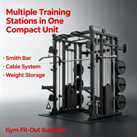 Rack de musculation multifonctionnel compact de qualité studio, tout-en-un, avec fixation murale, en acier au carbone, type Smith, pour usage commercial