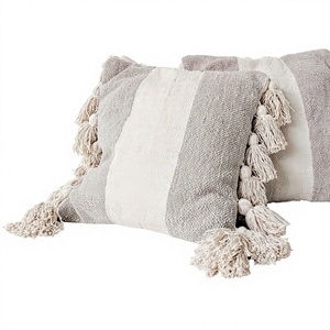 Boho <b>Throw</b> Pillow Covers 18x18 Hand Woven Farmhouse Pillows Cover with Tassels Textured Striped Cushion Case Pillowcase - Product Image 1