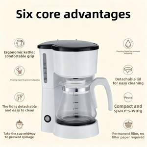 Cafetera Pequeña de Goteo para 5 Tazas, Jarra de Plástico con Apagado Automático, Diseño Retro Compacto para Uso Doméstico - Product Image 6