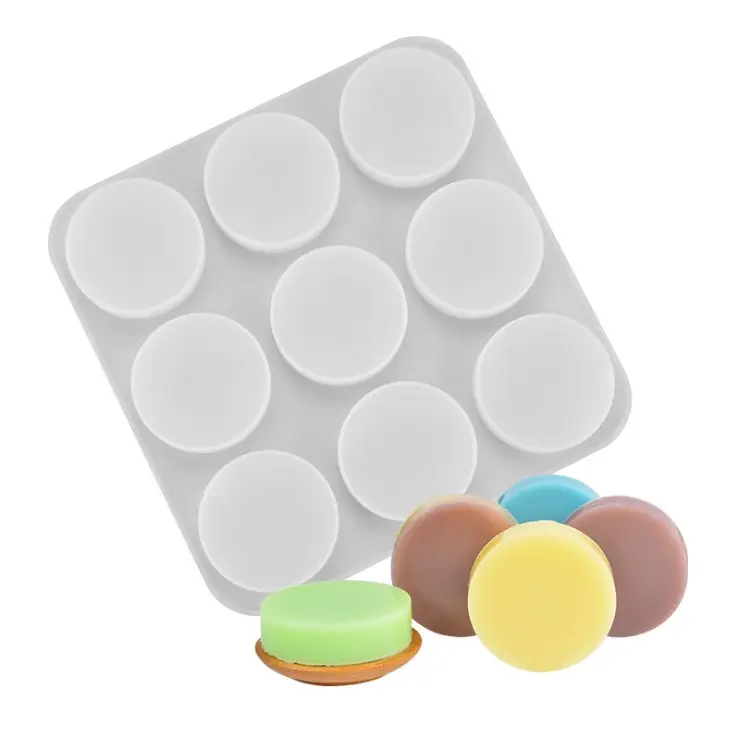 Bandeja de fabricación de moldes de goma para jabón de 9 cavidades, bomba de baño, herramientas de silicona para pastel de helado, Color personalizado disponible, 10 Uds.